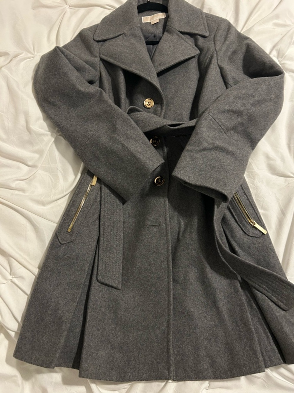 Michael Kors Gray Wool Blend Pea Coat with Belt